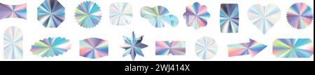 Autocollant holographique argenté avec effet dégradé, pour étiquette, badge, ou timbre de vente, hologramme de feuille. Illustration vectorielle plate isolée sur fond blanc Illustration de Vecteur