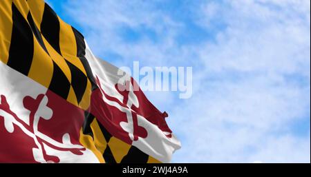 Drapeau de l'État du Maryland agitant par temps clair Banque D'Images