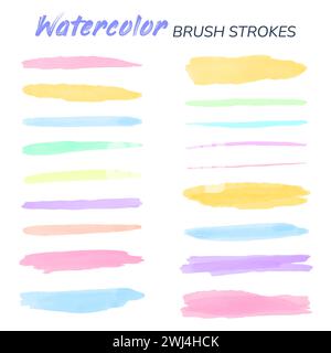 Ensemble de traits de pinceau aquarelle. eléments isolés Illustration de Vecteur