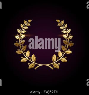 Couronne gagnante de branches de laurier illustration vectorielle réaliste. Prix Premium pour le meilleur modèle 3D participant sur fond sombre. Service VIP Illustration de Vecteur