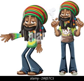 Dessin animé d'un homme avec une casquette rastafarienne et des dreadlocks Illustration de Vecteur