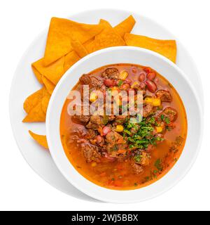 Plat mexicain Chili con carne dans l'assiette Banque D'Images