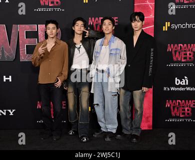 Westwood, États-Unis. 12 février 2024. The Boyz, Eric Sohn Youngjae, Kevin Moon, Jacob et Lee Juyeon arrivant à la première mondiale « Madame Web » au Regency Village Theatre le 12 février 2024 à Westwood, CA. © Tammie Arroyo/AFF-USA.com crédit : AFF/Alamy Live News Banque D'Images