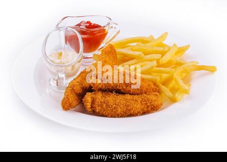 Nuggets de poulet avec frites sur l'assiette Banque D'Images