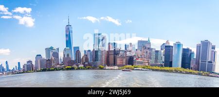 Panorama du quartier financier et du Lower Manhattan à New York, USA. Effet œil de poisson Banque D'Images