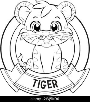 Adorable petit tigre dans un design de cadre circulaire Illustration de Vecteur