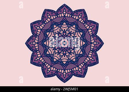 Motif cercles mandala violets. Mandala avec des motifs floraux. Ornement ethnique décoratif. Illustration vectorielle. Illustration de Vecteur