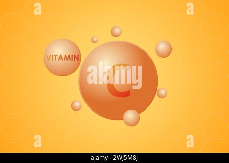 Goutte d'eau vitamine C orange. Soin beauté nutrition conception de soins de la peau. Concepts médicaux et scientifiques. Illustration vectorielle. Illustration de Vecteur