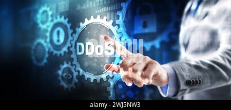 Inscription : attaque DDoS. Concept de réseau Internet de technologie d'entreprise. Banque D'Images