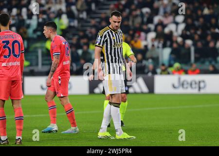 Federico Gatti du Juventus FC lors du match entre la Juventus FC et Udinese Calcio le 12 février 2024 au stade Allianz de Turin, Italie. Banque D'Images