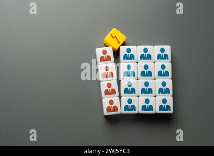 Réduction du personnel due à une crise. Licenciement de certains employés. Licenciements planifiés. L'effondrement de l'équipe. Conditions de travail insupportables, env. Toxique Banque D'Images
