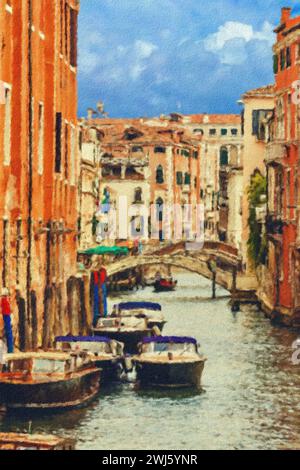 Bateaux sur le canal, Venise, Italie. Banque D'Images