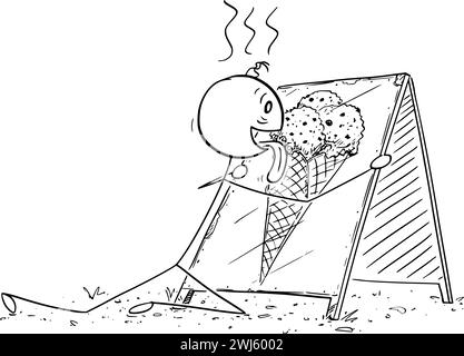 Signe de licence de personne surchauffée avec image de crème glacée, illustration de la figure de bâton de dessin animé vectoriel Illustration de Vecteur