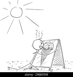 Signe de licence de personne surchauffée avec image de crème glacée, illustration de la figure de bâton de dessin animé vectoriel Illustration de Vecteur