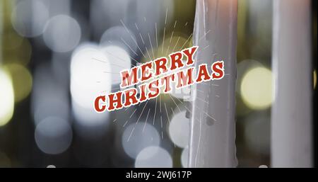 Image du texte joyeux noël sur fond de bougies allumées Banque D'Images