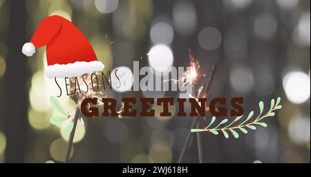 Image d'un texte de voeux de saison sur fond illuminé de scintillants Banque D'Images
