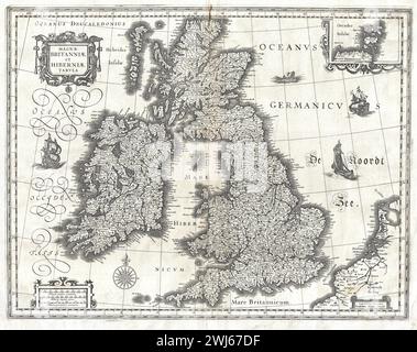 Carte des îles Britanniques, Angleterre, Écosse, Irlande, Royaume-Uni Willem et Johannes Joan Blaeu, 1631 Banque D'Images