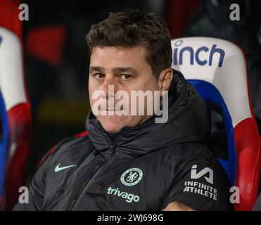 Londres, Royaume-Uni. 12 février 2024 - Crystal Palace v Chelsea - premier League - Selhurst Park. Mauricio Pochettino, directeur de Chelsea. Crédit photo : Mark pain / Alamy Live News Banque D'Images