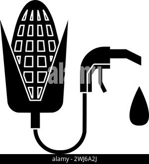 silhouette d'essence noire ou illustration plate de bioénergie de logo d'énergie huile pour maïs avec icône de feuille et biodiesel de forme de carburant comme bio à l'industrie Illustration de Vecteur