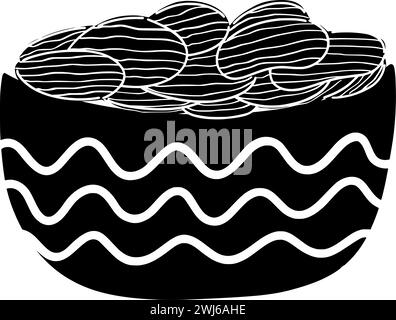 silhouette de pomme de terre noire ou tortilla plate illustration de la nourriture de logo de casse-croûte pour chips avec icône croustillante et manger la forme croustillante comme maïs aux chips Illustration de Vecteur