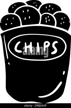 silhouette de pomme de terre noire ou tortilla plate illustration de la nourriture de logo de casse-croûte pour chips avec icône croustillante et manger la forme croustillante comme maïs aux chips Illustration de Vecteur