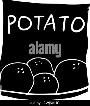 silhouette de pomme de terre noire ou tortilla plate illustration de la nourriture de logo de casse-croûte pour chips avec icône croustillante et manger la forme croustillante comme maïs aux chips Illustration de Vecteur