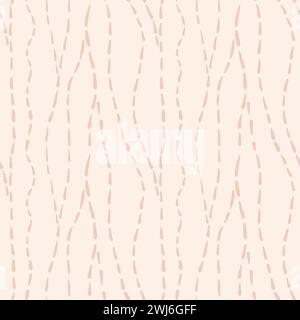 Motif sans couture dessiné à la main avec des lignes minimalistes vagues courbes, rayures pastel beige clair design géométrique abstrait rayé. Imprimé beige abricot blush, couleurs chaudes tendance, trait créatif doodle Banque D'Images
