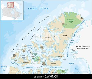 Carte vectorielle des îles canadiennes de la Reine Elizabeth Banque D'Images