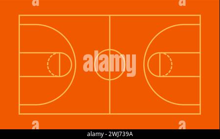 Icône de la ligne Vector plate du terrain de basket-ball. Aménagement d'un terrain de basket-ball pour stade. Icône de ligne de terrain de basket-ball. Illustration de Vecteur