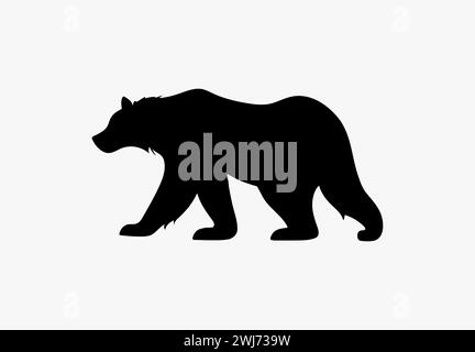 Icône de logo grizzly vectoriel noir. Porter silhouette plate illustration d'animal de montagne dessin de symbole de forme. Illustration de Vecteur