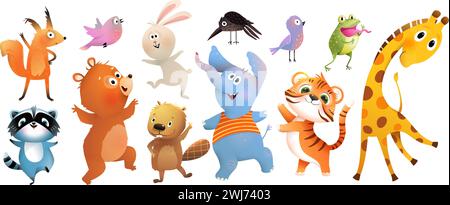 Cute Zoo Animals Collection Clipart pour les enfants Illustration de Vecteur