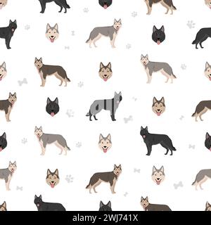 Motif sans couture pour chien Inuit du Nord. Toutes les couleurs de pelage ensemble. ; Toutes les races de chiens caractéristiques infographie. Illustration vectorielle Illustration de Vecteur