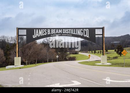 Clermont, Kentucky - 26 janvier 2024 : vue depuis le site historique Jim Beam alias James B. Beam Bourbon Distillery and Homestead le long du Kentucky Bour Banque D'Images