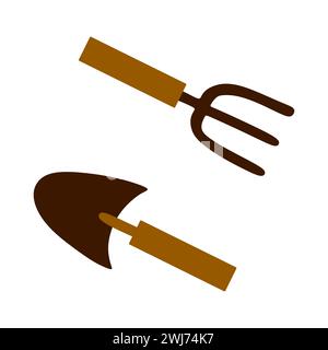La pelle et la houe sont des outils de jardinage. Vector Flat Design illustration isolé fond blanc. Eléments d'équipement de jardin pour la culture et l'agriculture. Illustration de Vecteur