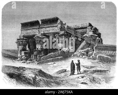 Ruines du temple de Kom Ombo (avant reconstruction), un ancien temple double égyptien (180-47BC) à Kom Ombo, Govornat d'Assouan, haute-Égypte. Gravure vintage ou historique ou illustration 1863 Banque D'Images