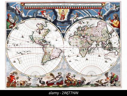 Carte Vintage du monde Willem et Johannes Joan Blaeu, 1664 *** carte Vintage du monde Willem et Johannes Joan Blaeu, 1664 Banque D'Images