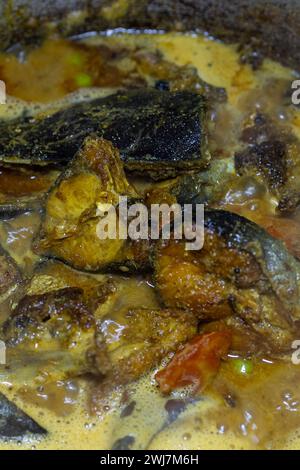 sauce de poisson bouillante fraîche cuite au chaudron à la maison le jour Banque D'Images