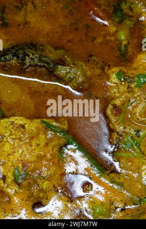 sauce de poisson bouillante fraîche cuite au chaudron à la maison le jour Banque D'Images