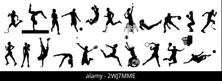Silhouettes de différentes personnes dans divers sports. Illustration de Vecteur
