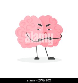 Mignon personnage de cerveau humain en colère debout avec les bras croisés illustration vectorielle Illustration de Vecteur