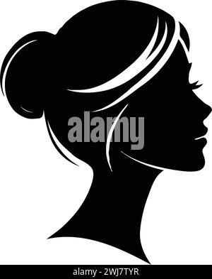 Belle Silhouette tête de fille noir et blanc Illustration de Vecteur