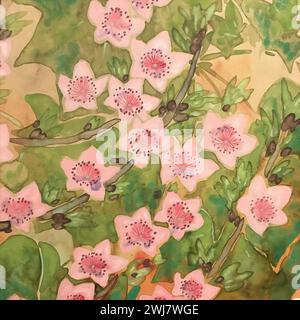 Motif d'aquarelle florale orientale sur un fond texturé. Peinture numérique. Parfait pour les projets créatifs cool et idéal pour un format carré. Banque D'Images