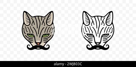 Chat avec guidon moustache hipster, look chat, design graphique. Animal et animal de compagnie, chaton ou chat, visage de chat et chat regarde, conception vectorielle Illustration de Vecteur