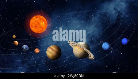 soleil et planètes illustration spatiale réaliste du système solaire Banque D'Images