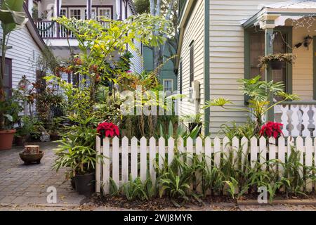 Petit jardin dans la cour arrière d'une maison dans la vieille ville de St Augustine, Floride, USA Banque D'Images
