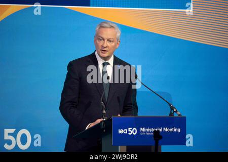 Paris, France. 13 février 2024. Bruno le Maire, ministre français de l’économie et des Finances, prononce un discours lors de la réunion ministérielle 2024 de l’Agence internationale de l’énergie (AIE) et de son 50e anniversaire, à Paris, France, le 13 février 2024. Photo par Eliot Blondet/ABACAPRESS.COM crédit : Abaca Press/Alamy Live News Banque D'Images