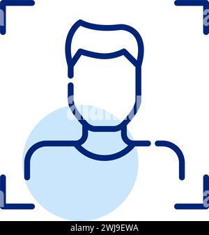 Reconnaissance faciale. Utilisateur masculin. Pixel parfait, contour modifiable Illustration de Vecteur
