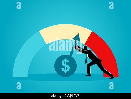 Illustration de concept d'affaires d'un homme d'affaires tentant de ralentir le taux d'inflation, illustration vectorielle Illustration de Vecteur