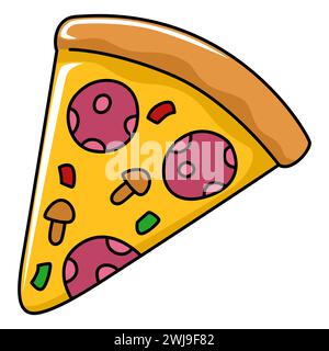 Doodle art pizza tranche, illustration vectorielle de contour isolé sur blanc Illustration de Vecteur