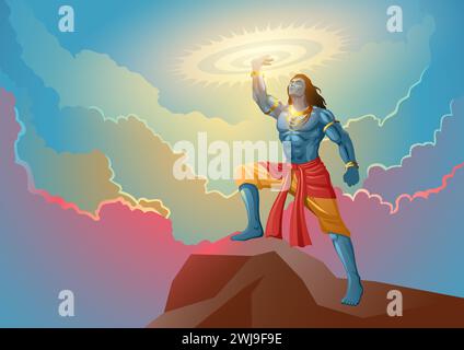 Dieu hindou et déesse, série d'illustrations vectorielles de la mythologie indienne, Lord Krishna Holding Sudarshan Chakra Illustration de Vecteur